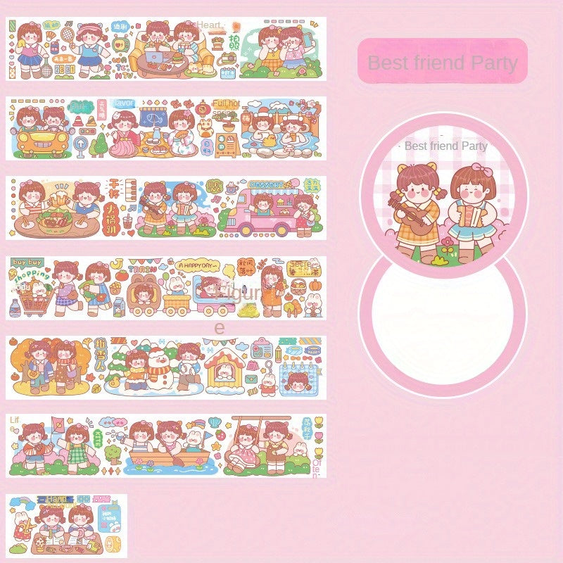 Girl Cartoon Tape Sticker for Book Decoration Washi Paper Film