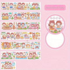 Girl Cartoon Tape Sticker for Book Decoration Washi Paper Film