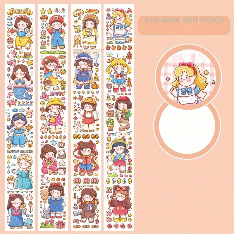 Girl Cartoon Tape Sticker for Book Decoration Washi Paper Film
