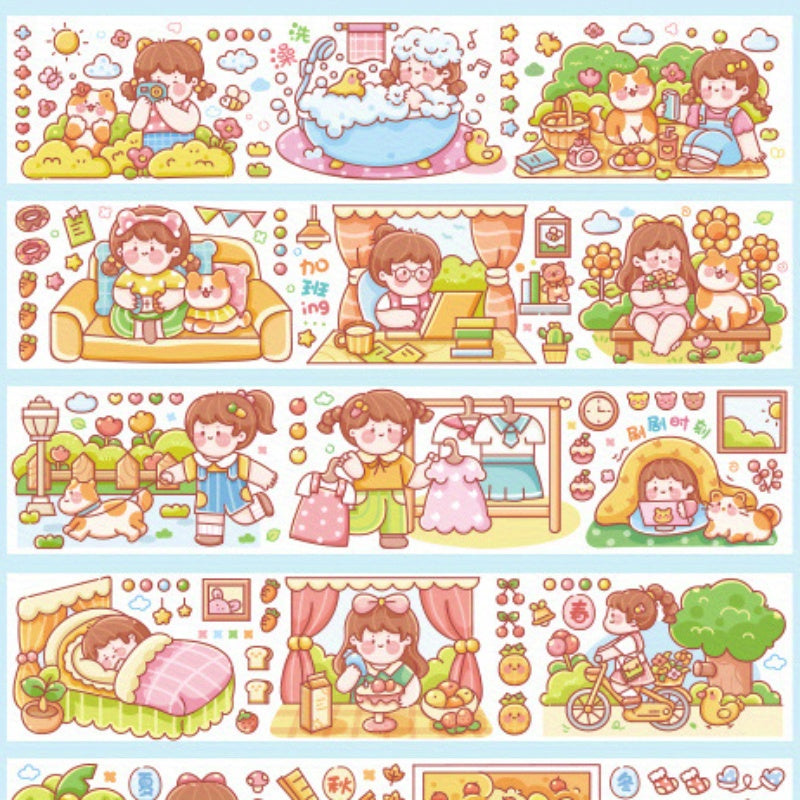 Girl Cartoon Tape Sticker for Book Decoration Washi Paper Film