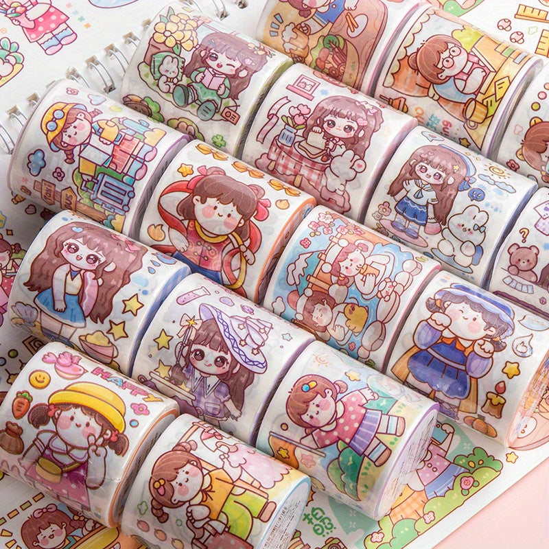 Girl Cartoon Tape Sticker for Book Decoration Washi Paper Film