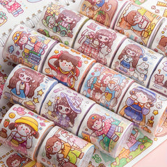 Girl Cartoon Tape Sticker for Book Decoration Washi Paper Film