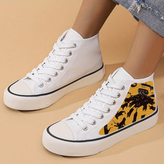 Cat Print Heighten Chunky Canvas Sneakers Non Slip High Top Classic Shoes
