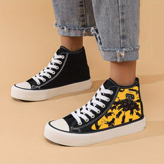 Cat Print Heighten Chunky Canvas Sneakers Non Slip High Top Classic Shoes