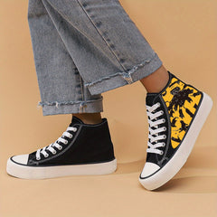 Cat Print Heighten Chunky Canvas Sneakers Non Slip High Top Classic Shoes