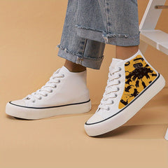 Cat Print Heighten Chunky Canvas Sneakers Non Slip High Top Classic Shoes