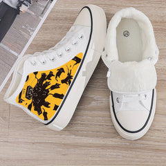 Plush Lined Canvas Chunky Sneakers Warm Winter Shoes