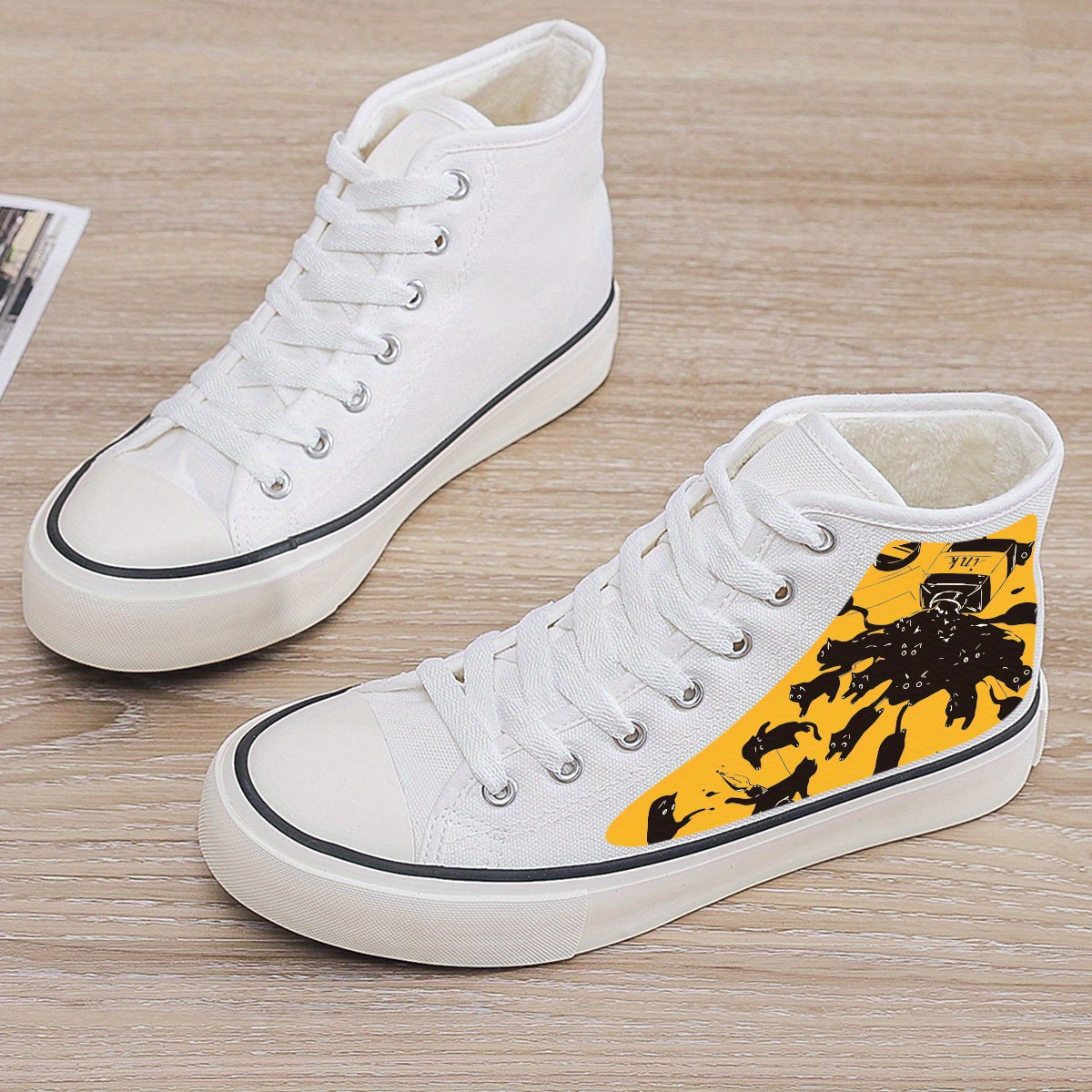 Plush Lined Canvas Chunky Sneakers Warm Winter Shoes
