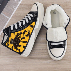 Plush Lined Canvas Chunky Sneakers Warm Winter Shoes