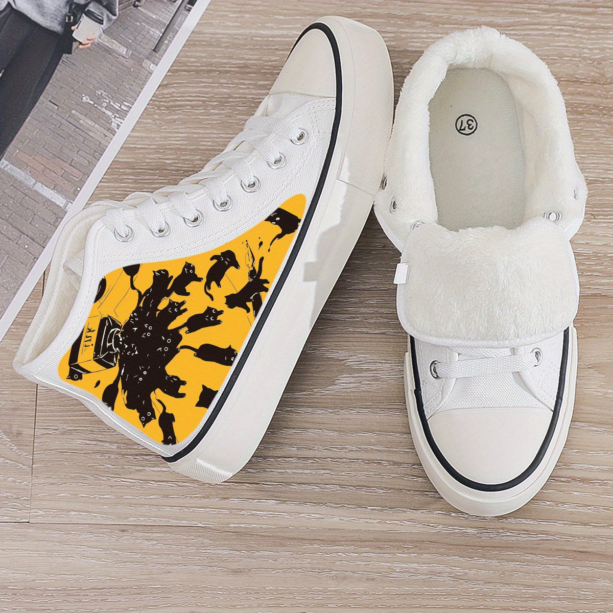 Plush Lined Canvas Chunky Sneakers Warm Winter Shoes