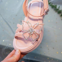Girls Rhinestone Butterfly Sandals, Summer Lightweight Open Toe