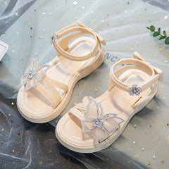 Girls Rhinestone Butterfly Sandals, Summer Lightweight Open Toe