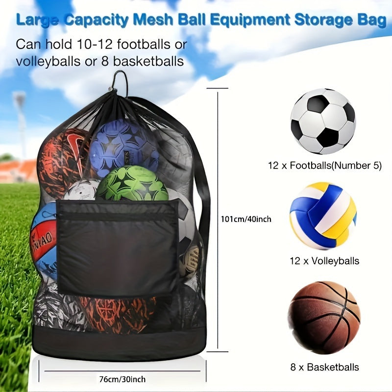 XL Sports Ball Bag Mesh Drawstring Zipper Pocket Basketball Volleyball Baseball