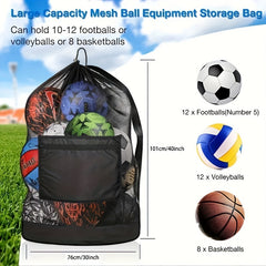 XL Sports Ball Bag Mesh Drawstring Zipper Pocket Basketball Volleyball Baseball