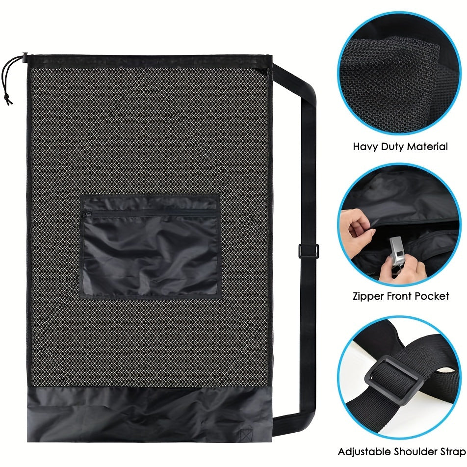 XL Sports Ball Bag Mesh Drawstring Zipper Pocket Basketball Volleyball Baseball