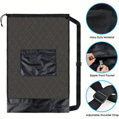 XL Sports Ball Bag Mesh Drawstring Zipper Pocket Basketball Volleyball Baseball