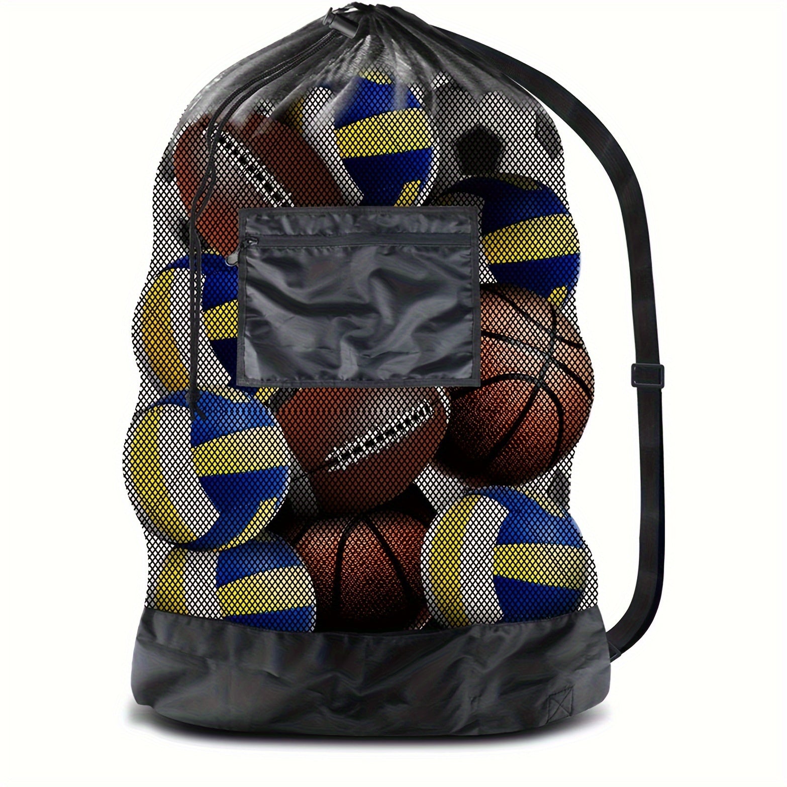 XL Sports Ball Bag Mesh Drawstring Zipper Pocket Basketball Volleyball Baseball
