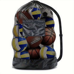 XL Sports Ball Bag Mesh Drawstring Zipper Pocket Basketball Volleyball Baseball