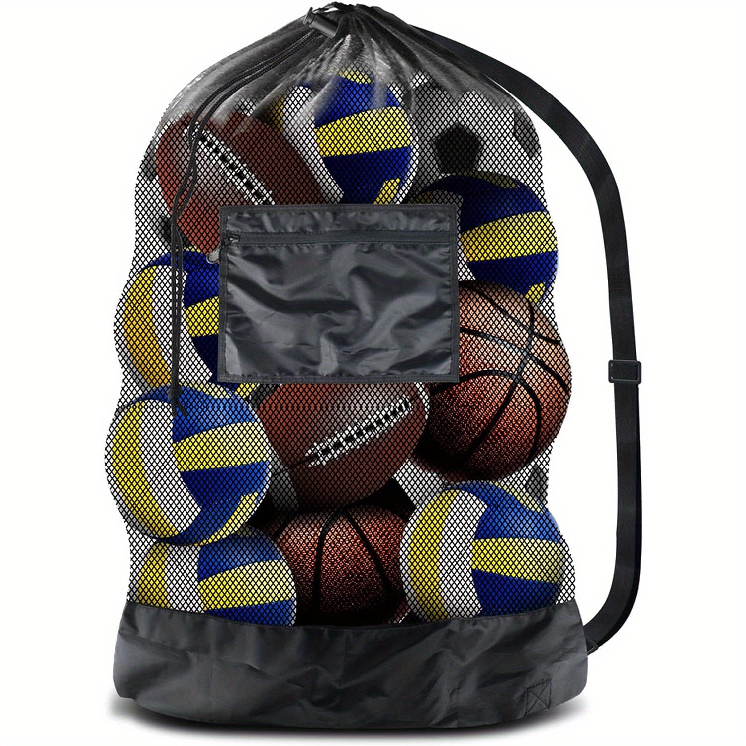 XL Sports Ball Bag Mesh Drawstring Zipper Pocket Basketball Volleyball Baseball