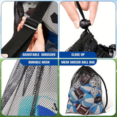Adjustable Mesh Sports Bag Shoulder Strap Holds Tennis Soccer Football Volleybal