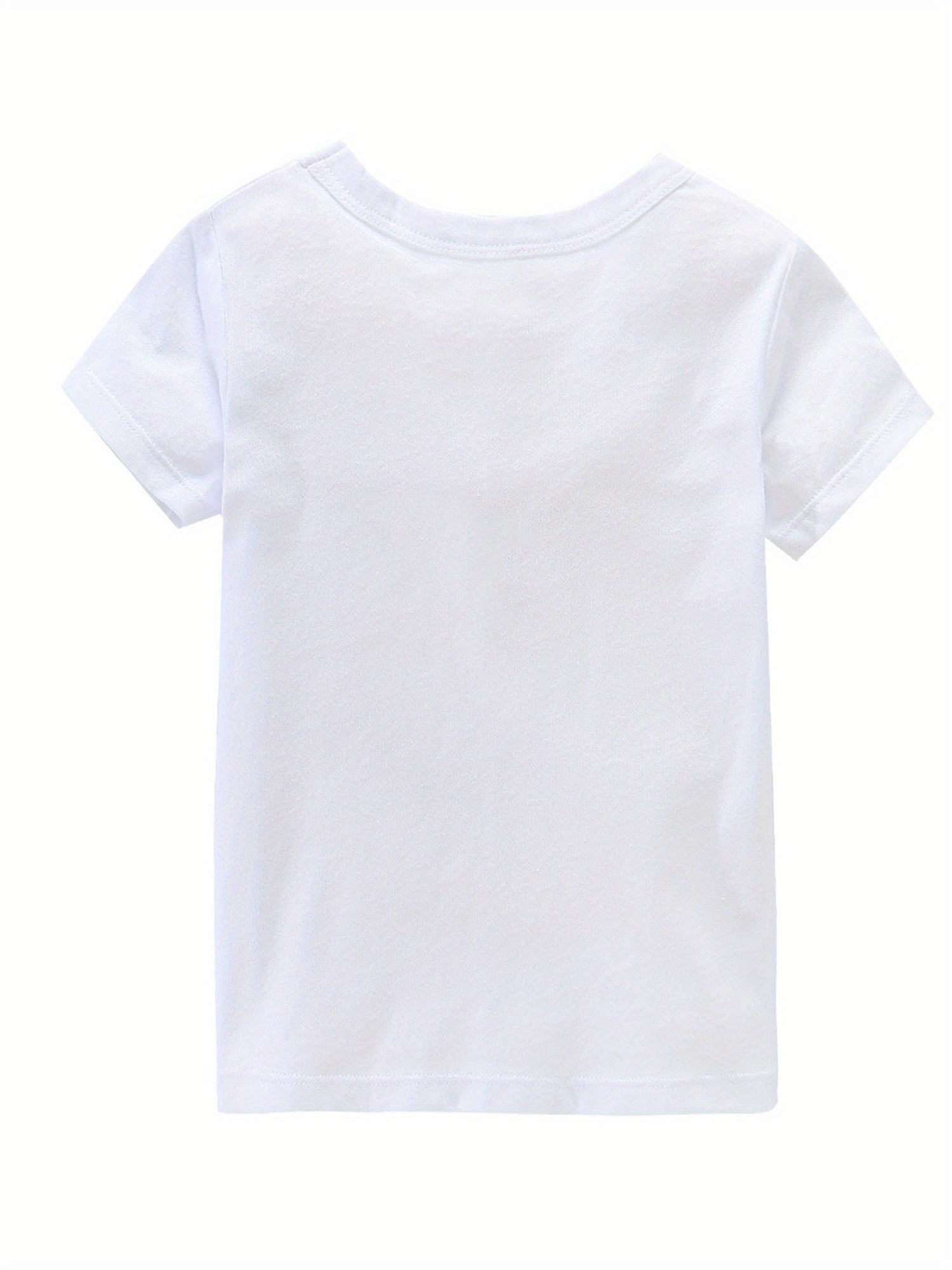 Moon & Rocket Print Girl's Cotton T shirt Breathable Tee For Summer