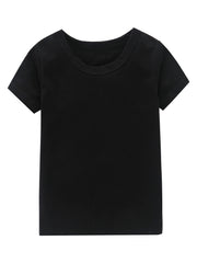 Girls Comfy Cotton Short Sleeve T-shirt Solid Tees Pullover Sports