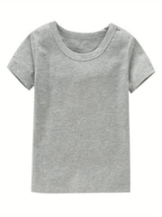 Girls Comfy Cotton Short Sleeve T-shirt Solid Tees Pullover Sports