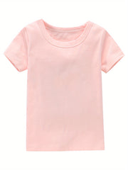 Girls Comfy Cotton Short Sleeve T-shirt Solid Tees Pullover Sports
