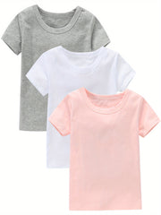 3pcs Girls Cotton Short Sleeve T-shirt Set - Outdoor Sports Gift