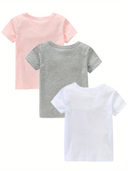 3pcs Girls Cotton Short Sleeve T-shirt Set - Outdoor Sports Gift
