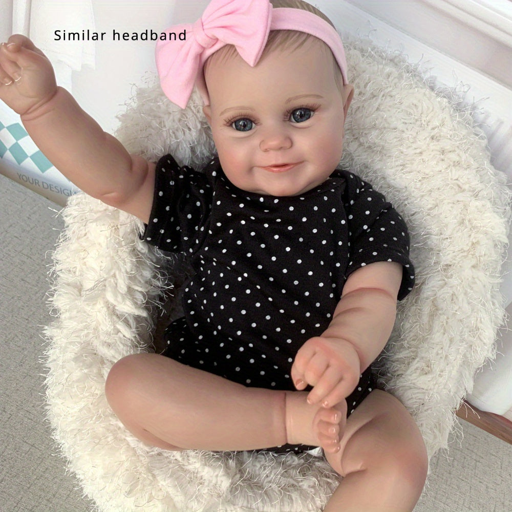 Realistic Reborn Baby Doll with 3D Skin & Veins, Polka Dots Pink Headband