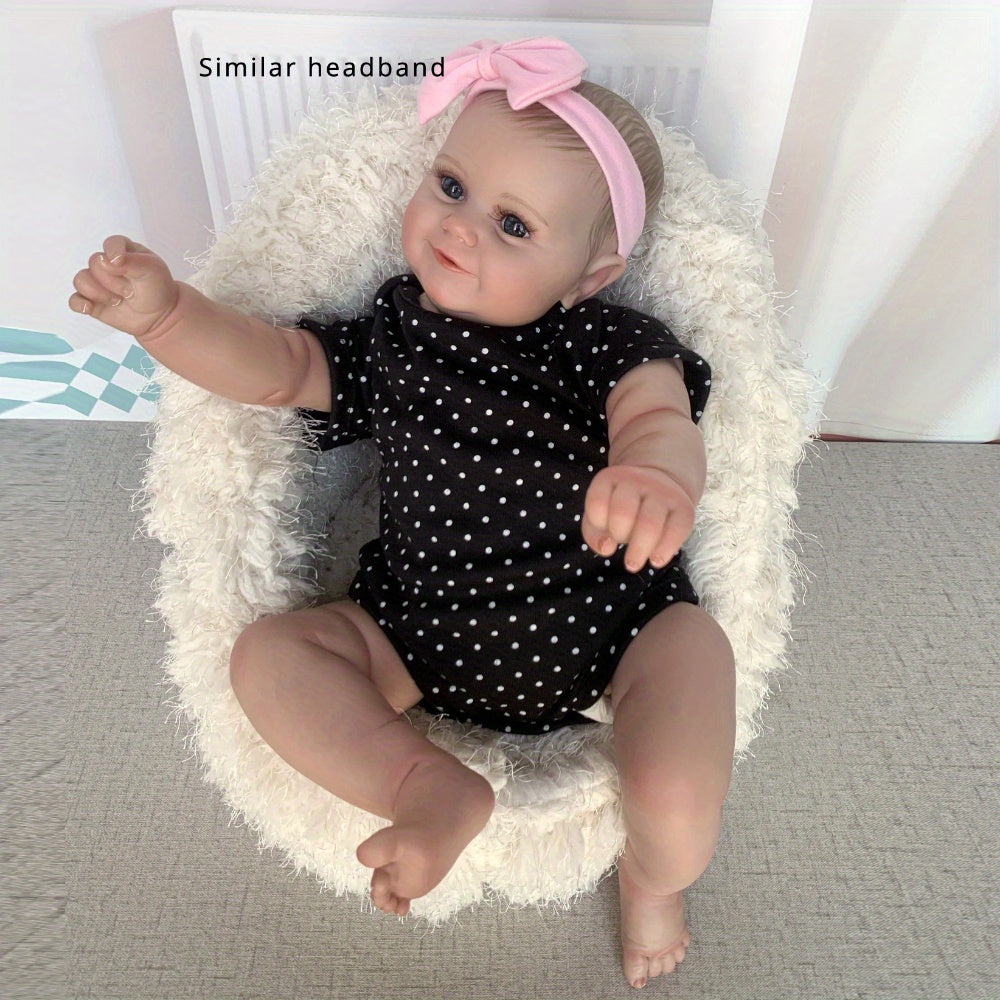 Realistic Reborn Baby Doll with 3D Skin & Veins, Polka Dots Pink Headband