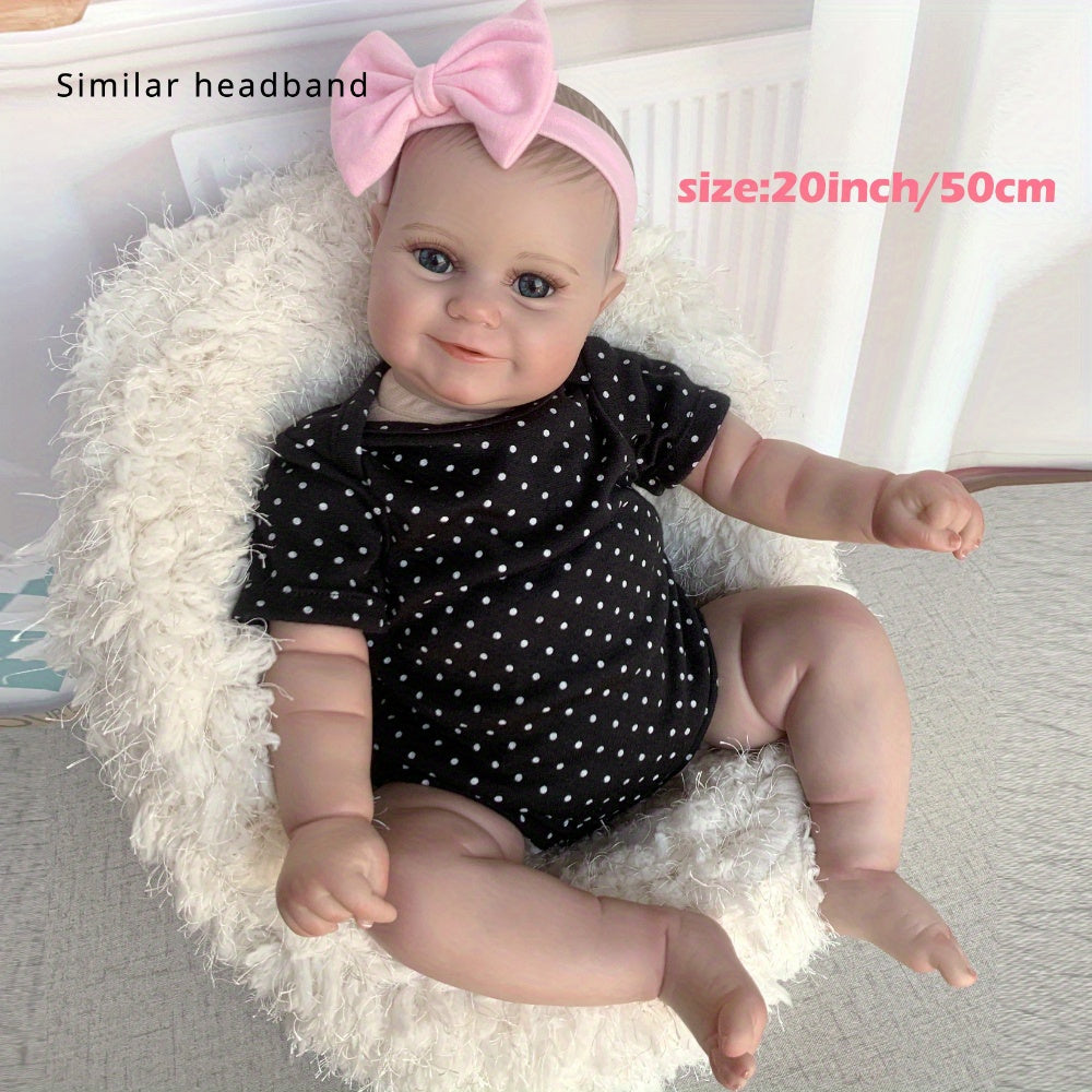 Realistic Reborn Baby Doll with 3D Skin & Veins, Polka Dots Pink Headband