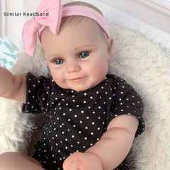 Realistic Reborn Baby Doll with 3D Skin & Veins, Polka Dots Pink Headband