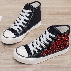 Heart Print Plush Lined Chunky Canvas Sneakers