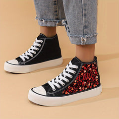 Love Print Chunky Canvas Sneakers High Top Skate Shoes