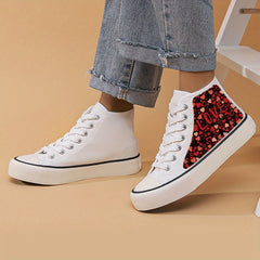 Love Print Chunky Canvas Sneakers High Top Skate Shoes