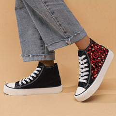 Love Print Chunky Canvas Sneakers High Top Skate Shoes