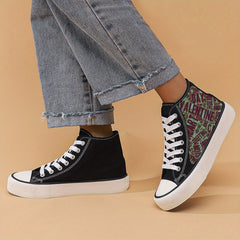 Heart Print Chunky Canvas Sneakers High Top Skate Shoes