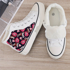 Plush Lined Thermal Chunky Canvas Sneakers Non Slip Shoes