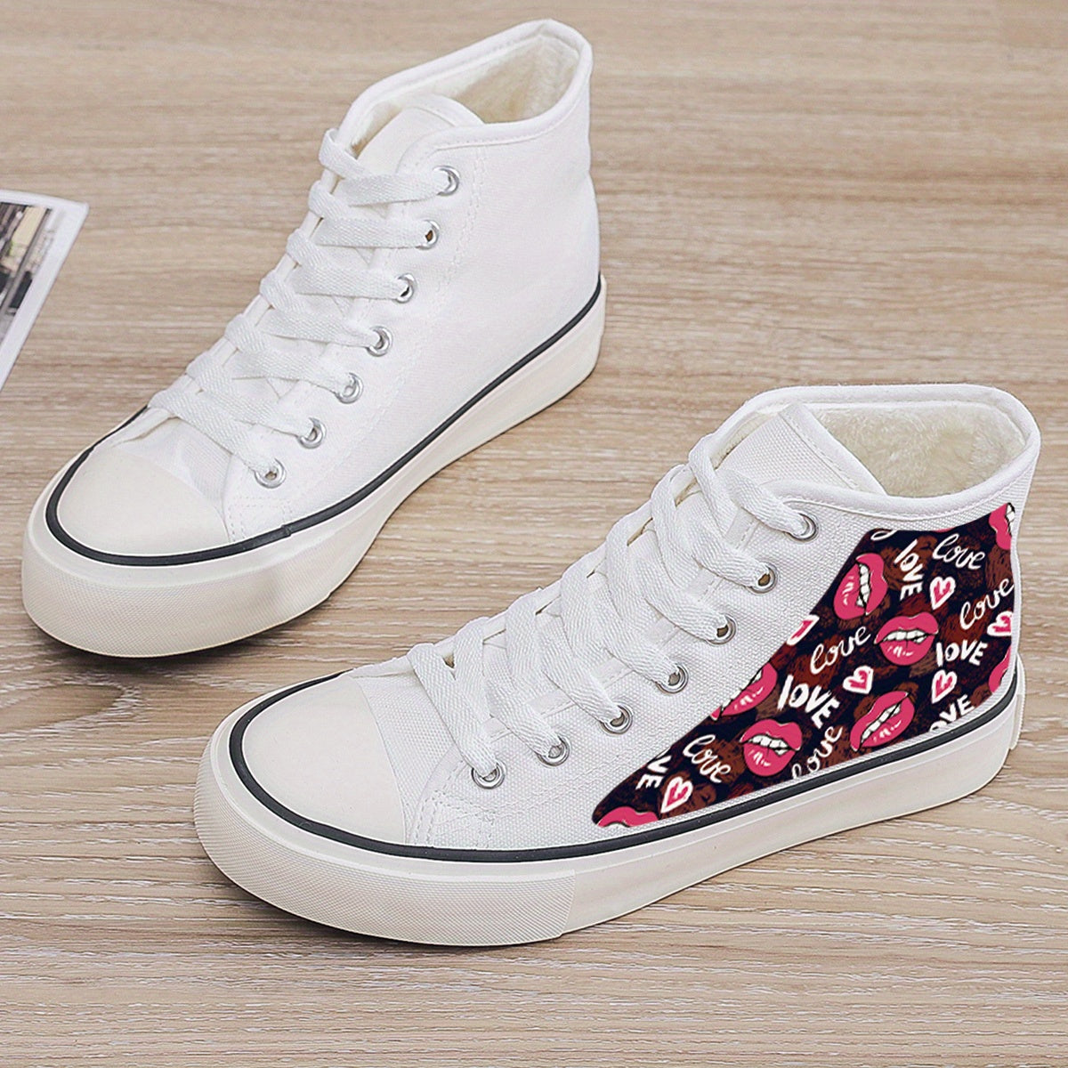 Plush Lined Thermal Chunky Canvas Sneakers Non Slip Shoes