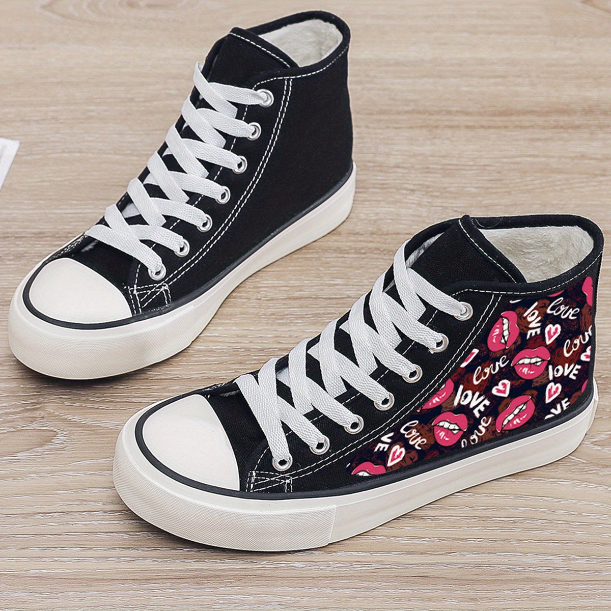Plush Lined Thermal Chunky Canvas Sneakers Non Slip Shoes