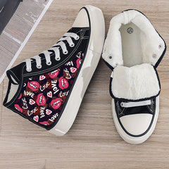 Plush Lined Thermal Chunky Canvas Sneakers Non Slip Shoes