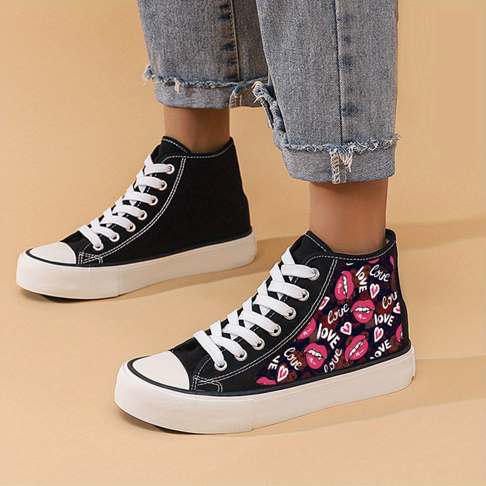 Love Print Flat Heighten Chunky Canvas Sneakers