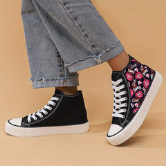 Love Print Flat Heighten Chunky Canvas Sneakers