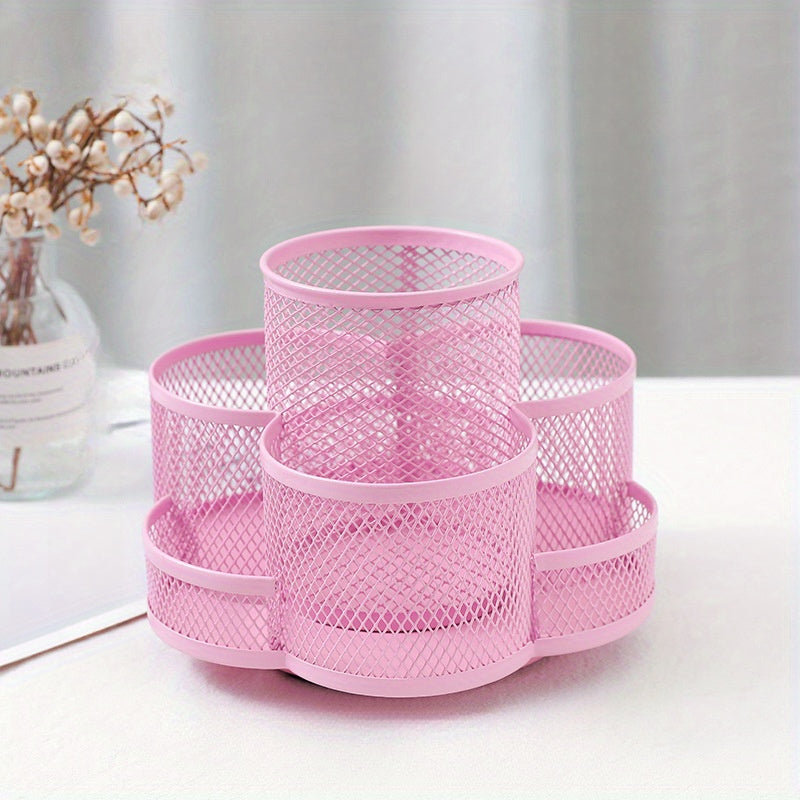 Metal Rotating Pen Holder Makeup Brush Storage Bucket