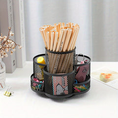 Metal Rotating Pen Holder Makeup Brush Storage Bucket