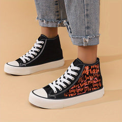 Love Print Flat Heighten Chunky Canvas Sneakers