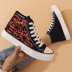 Love Print Flat Heighten Chunky Canvas Sneakers
