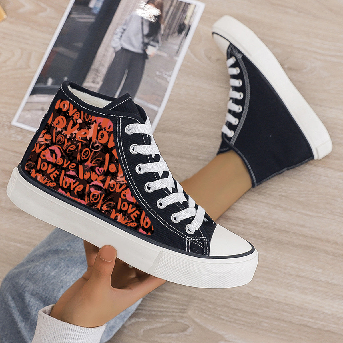 Plush Lined Thermal Chunky Canvas Sneakers Flat Heighten Fall Winter Warm